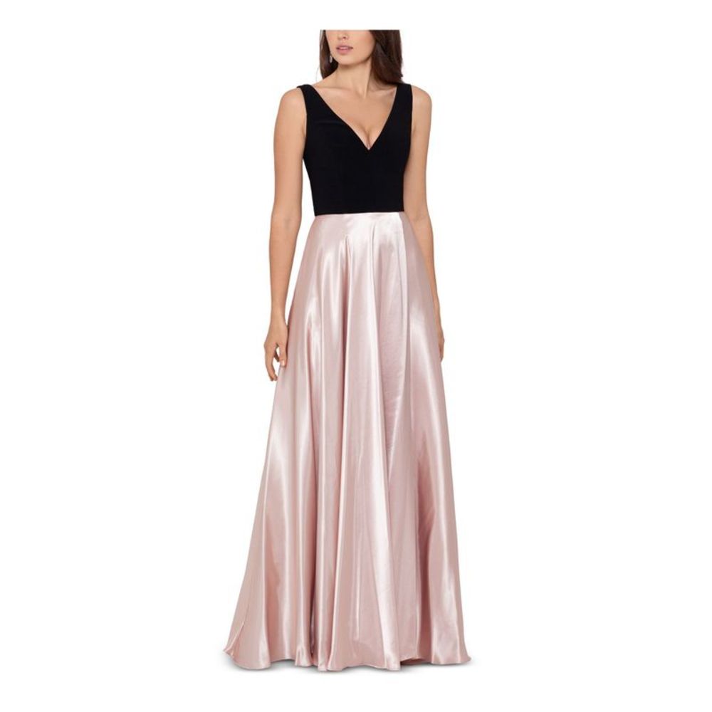 BETSY & ADAM Womens Beige Pocketed Sleeveless V Neck Full-Length Evening Dress 4